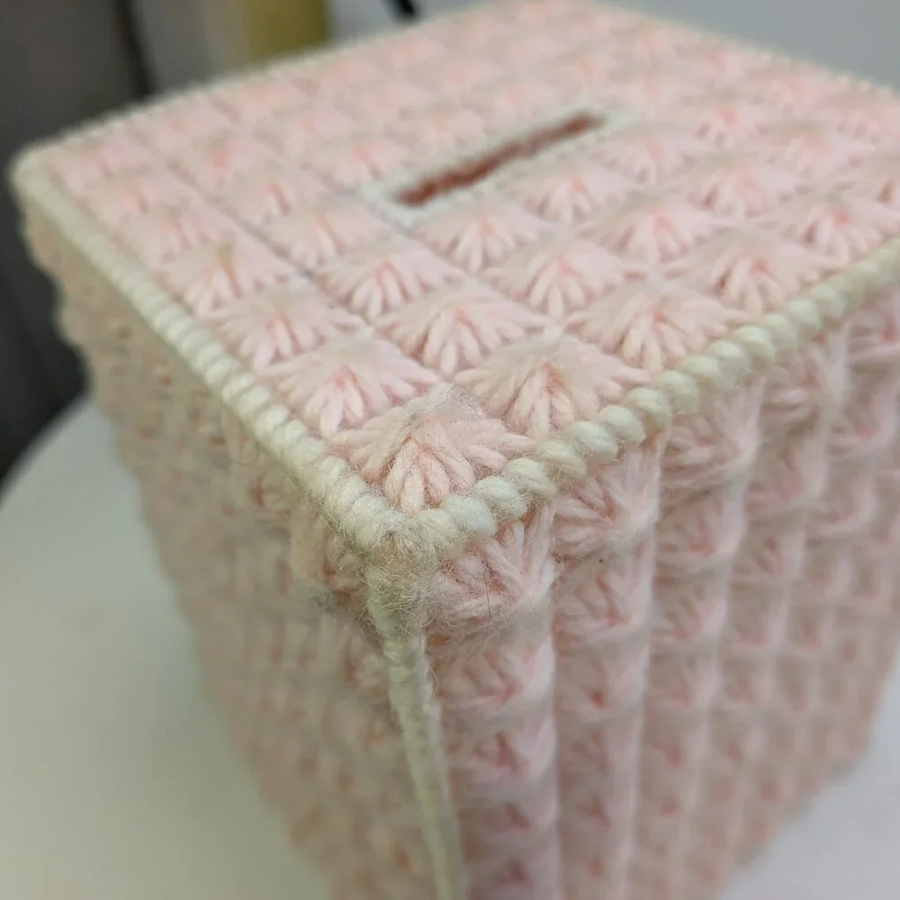 Vintage Pink plastic canvas tissue box cover